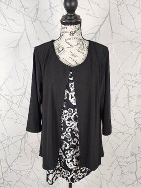 Red Coral Slinky Stretch Jersey Knit Layered Split Tunic